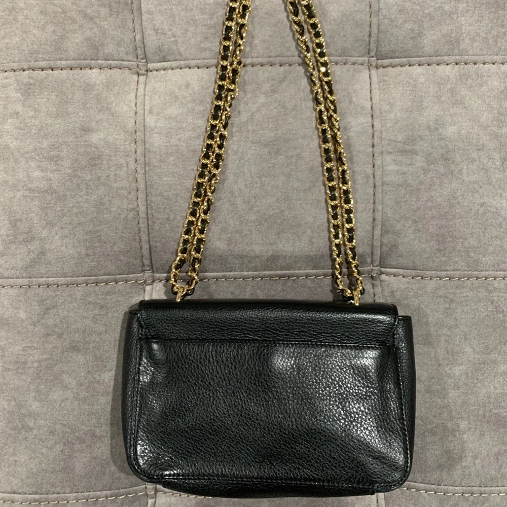 Tory Burch Black Pebbled Leather Crossbody with Gold Chain